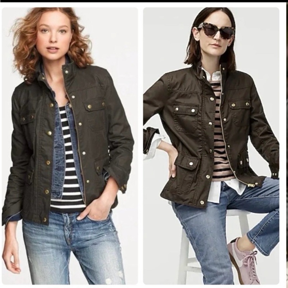 J.Crew Downtown Field Jacket Mossy Brown Waxed Cotton Military Women’s Small